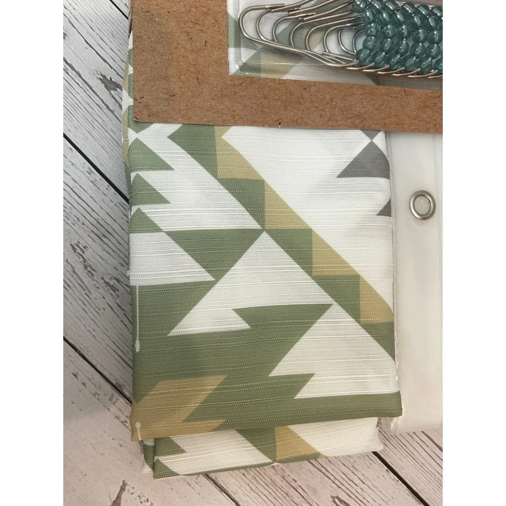 Wrangler Green‎ Tan Shower Curtain Set 14pc Aztec Southwestern 72x72 NEW